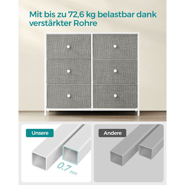 Rootz kommode med 3 skuffer - Opbevaringsskab - Kommode - Lysegrå hvid - Spånplade stål ikke-vævet stof - 30 cm x 80 cm x 71 cm - 10,2 kg Maks. vægt -