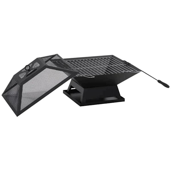 Rootz Fire Pit - Ildskål - Ildkurv - Ildbord - Rundt ildsted - Til havecamping - BBQ - Med Poker Spark Protection - Stål - Sort - 45 x 45 x 34 cm