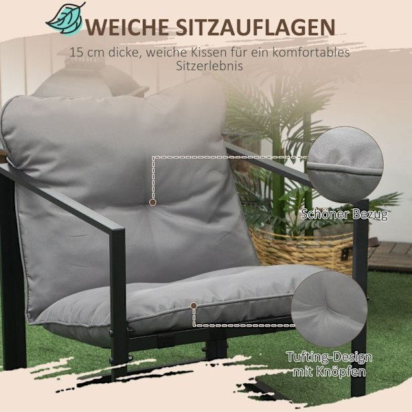 Rootz 4-delt havemøbelsæt - Udendørs terrassesæt - Vejrbestandig - Holdbar stålramme - Komfortable puder - 114 cm x 70 cm x 67 cm - Grå + Sort