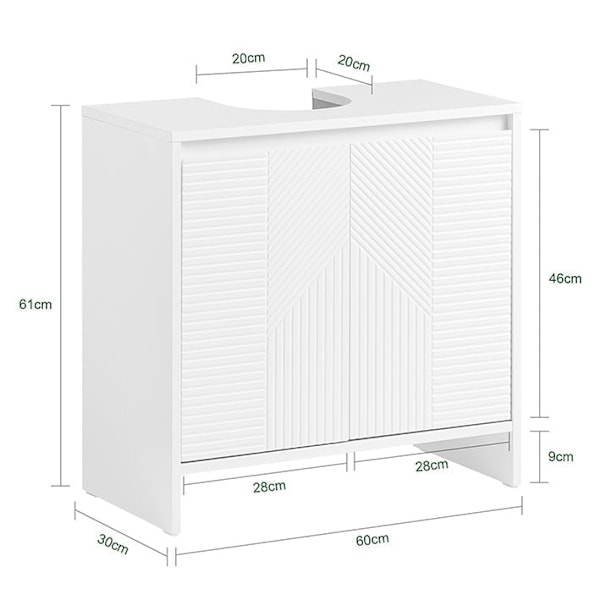 Rootz MDF Base Cabinet - Badeværelsesopbevaringsenhed - Justerbare hylder Arrangør - Rumbesparende design - 60x61x30cm