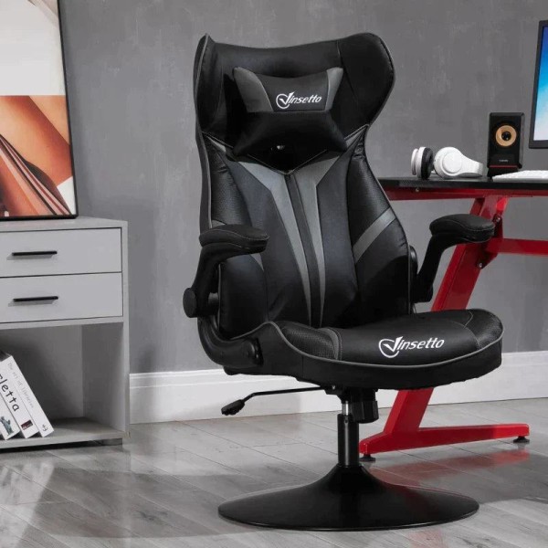 Rootz Gaming Chair - Kontorstol - Kunstlæder - Justerbar hovedpude - Grå/Sort - 67 cm x 75 cm x 112 cm