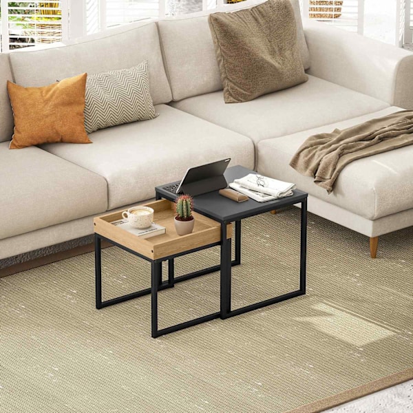 Rootz Moderne sofabordsæt - sofaborde - sideborde - holdbart MDF -stål - 45x45x45cm & 40x40x40cm