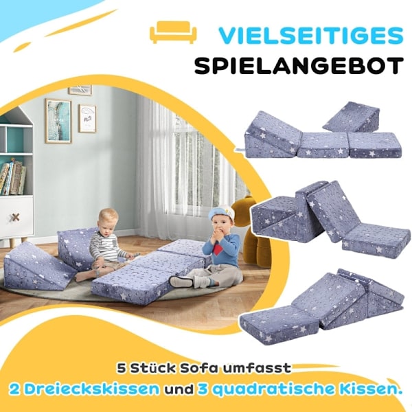 Rootz leksoffa för barn - Transformerande 5-delat set - Trappor & hinderbana - Stjärnmönster - Högdensitetsskum - Enkel rengöring - 50W x 50D x 27,5H