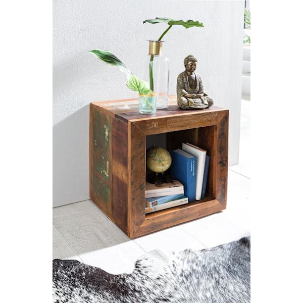 Rootz Sidobord Shabby-Chic Recycling Mango massivt träbord brun Litet bord 45x45x35cm Design Cube