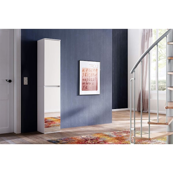 Rootz Mirror Wardrobe - Storage Closet - Reflective Cabinet - Mirror Cabinet - Shelving Unit - Storage Unit - Organizer - White Melamine - 37 x 191 x
