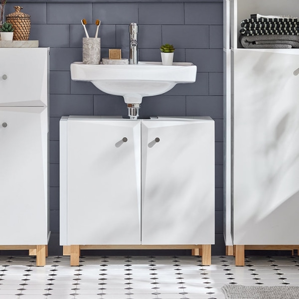 Rootz Underskab til vask - Badeværelsesskab - Opbevaring under vask - Justerbar hylde - Tippsikring - MDF-konstruktion - 60 cm x 60 cm x 30 cm