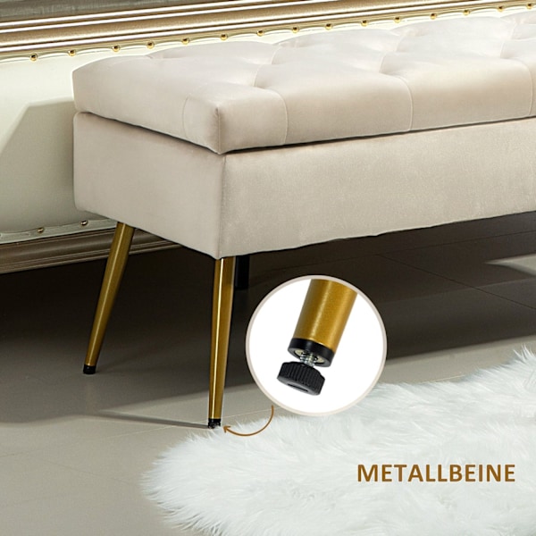 Rootz Velvet Look Storage Bench - Pehmustettu jalkatuooli - Tufted Ottomaani - Piilotettu säilytys - 102 cm x 35cm x 43cm