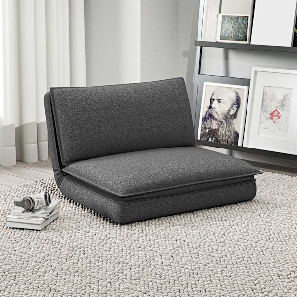 Rootz Sofa Bed - Justerbar ryglæn - Åndbart stof - Integreret nakkestøtte - 76L x 75W x 56H cm (gulvstol) - Grå