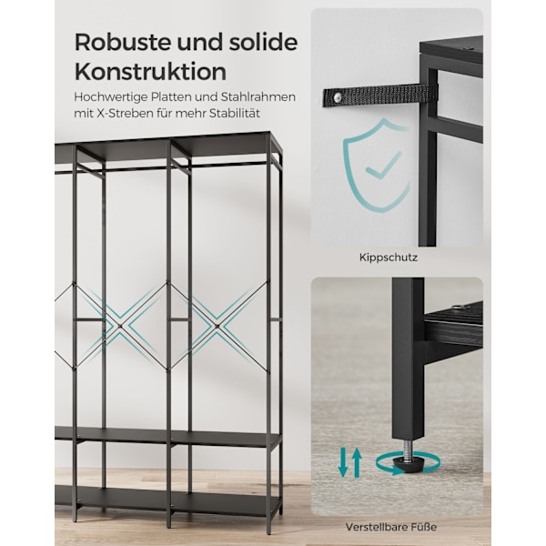 Rootz-vaateteline - Vaatteiden järjestäjä - Vaatekaappiteline - Teräslastulevy - Heavy Duty - 40cm x 141cm x 180cm