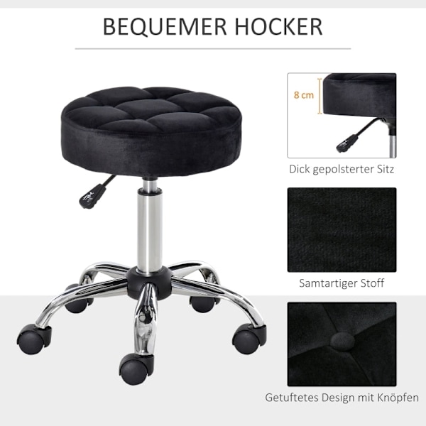 Rootz Salon Pall - Vridbar pall - Sammetsöverdrag - 360 graders hjul - Justerbar i höjdled - 35cm x 49-61cm - Elegant design