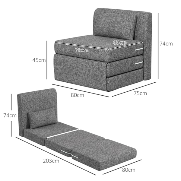 Rootzin vuodesohva - Vieraspatja - Tri -Fold -tuoli - kompakti ja monipuolinen - metallikehys - 80x75x74 cm - harmaa