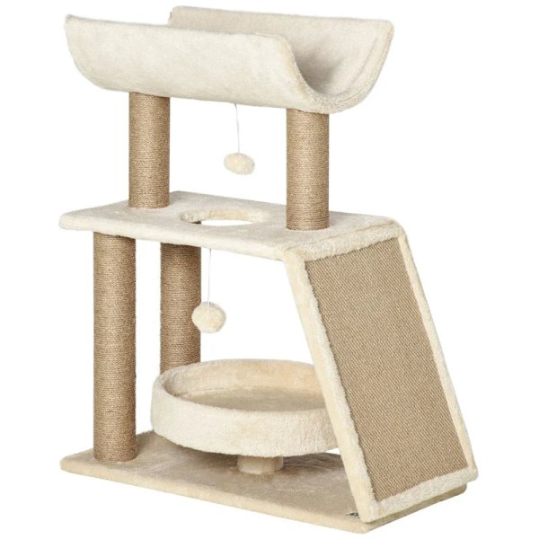 Rootz Cat kradsestolpe - Inklusiv legetøj - Katteseng - Spånplade - Plys - Sisal - Lysebrun - 60 Cm X 30 Cm X 76 Cm