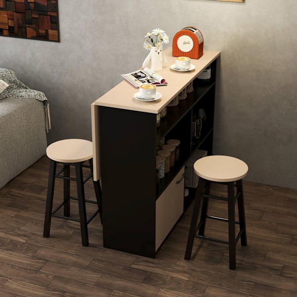 Rootz 3 -stykke Barset - Bar Table Set - Foldbart spisestue - 6 Opbevaringsrum - 116x70x89.5cm