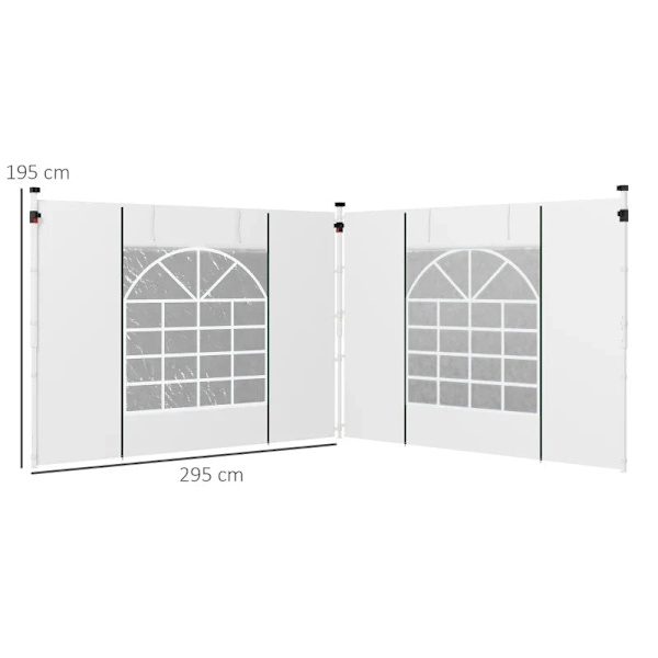 Rootz Gazebo - Sivupaneelit - 2 pakkauksen sivun vaihto - Pop Up Gazebo - Ikkunoilla ja ovilla - Valkoinen - 295W x 195K cm