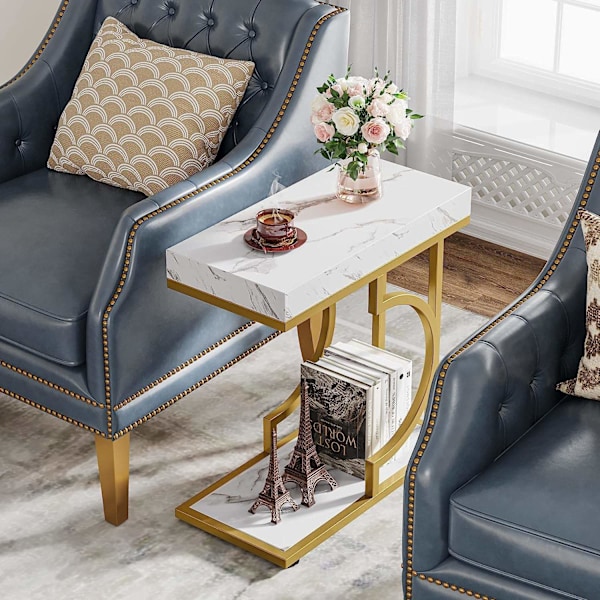 Rootz Faux Marmor Endebord - C-Table - Moderne Sidebord - Moderne Elegance -30 cm D x 60 cm B x 61,52 cm H