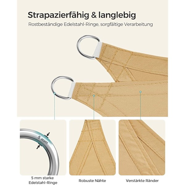 Rootz Sandy Yellow Shade Sail - Solskærm - UV-beskyttelse - Udendørs baldakin - 160 g/m2 polyesterstof - Rustfri stålring - 2m x 3m - Letvægts 1 kg -