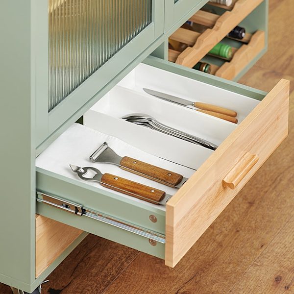 Rootz Köksvagn FKW114-GR - Köksö - Skänk - Vinglashållare - Flaskhylla - Slitstark MDF & Bambu - 109cm x 92cm x 40cm
