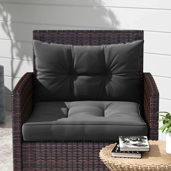 Rootz sædehynde - 2 polstrede - Havemøbler sædehynder - Vejrbestandige - Knapsyning - Vejrbestandig - Rygpude - Polyester - Mørkegrå - 60 x 60 x 10 cm