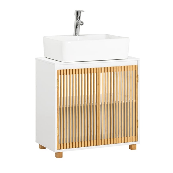 Rootz underskab til vask - Badeværelsesskab - Opbevaring under vask - Holdbare bambusdøre - Hævertrecess - Nem montering - 60 cm x 60 cm x 33 cm
