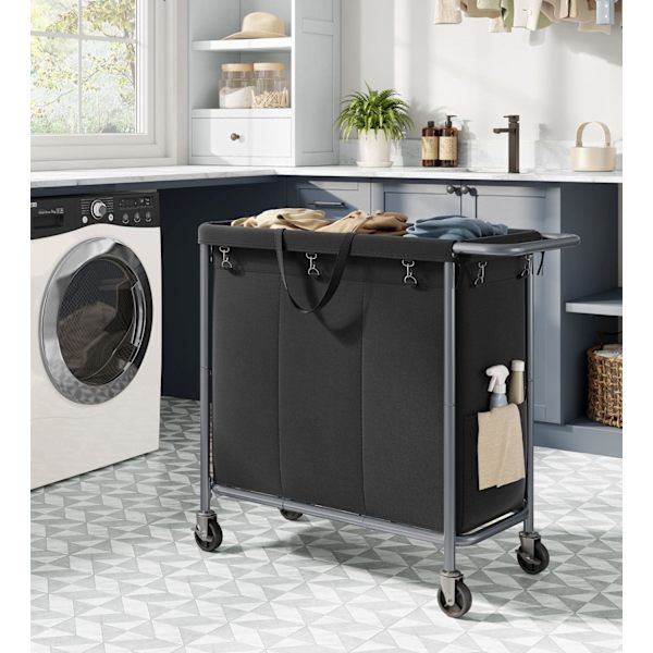 Rootz Laundry Basket 3 Lokero 200L - Pyörillä varustettu este - Järjestäjälaatikko - Oxford-kangas - 91cm x 39cm x 81cm