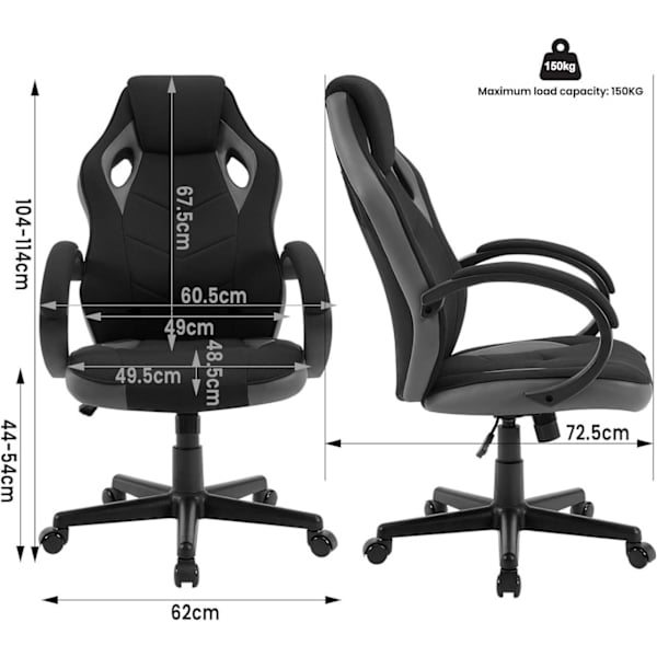 Rootz Ultimate Gaming Chair - Ergonomisk kontorstol - Racerstol - Åndbart mesh - Justerbar støtte - Holdbar konstruktion - 48,5 cm x 49,5 cm x 67,5 cm