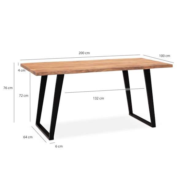Matbord i massivt trä Rootz - Farmhouse-bord - Live Edge-bord - Acacia-trä - U-formade metallben - 200cm x 100cm x 76cm