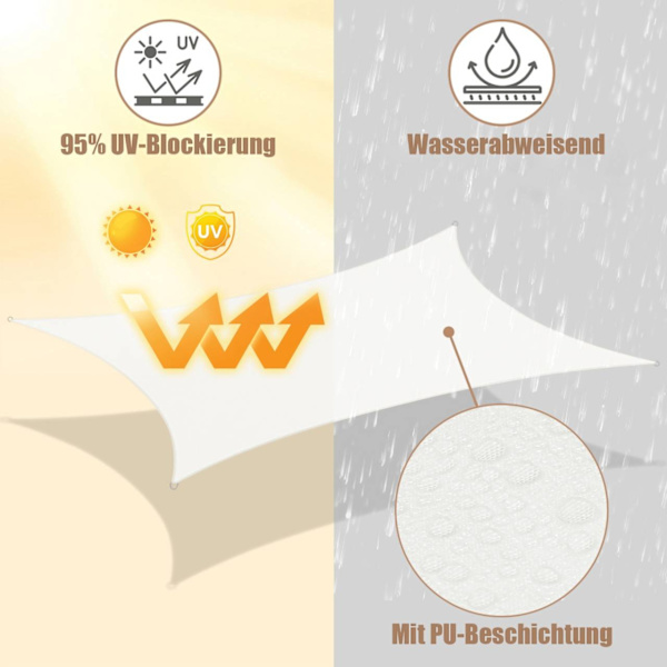 Rootz Premium udendørs solsejlsskærm - UV-beskyttelsesskærmsejl - Vandtæt baldakin - UV-blokerende, rivefast, nem installation - 4m x 5m