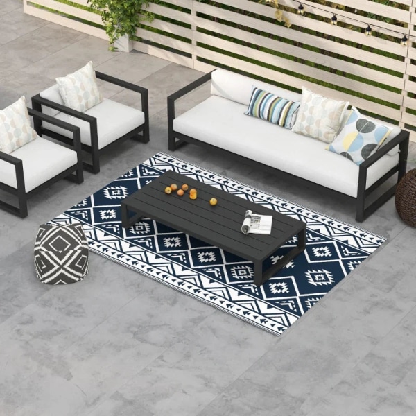 Rootz udendørs tæppe - terrassetæppe - vejrbestandigt - moderne design - ikke-vævet stof - sort + hvid - 182 cm x 274 cm x 0,3 cm