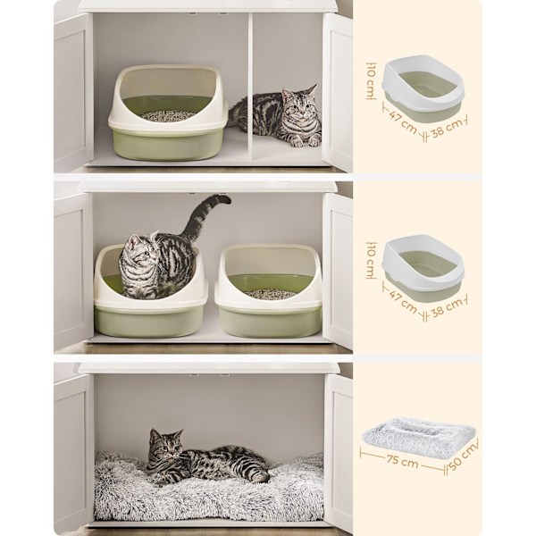 Rootz White Cat kattebakke - Kitty Toilet - Træspånplade - MDF - Stor opbevaring - Nem montering - 80cm x 53cm x 50cm