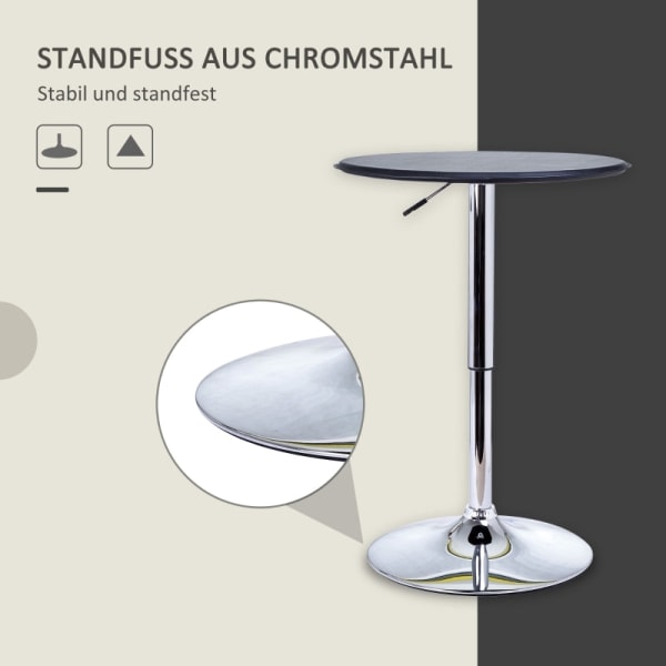 Rootz Højdejusterbart barbord - Pubbord - Bistrobord - Hydraulisk løft - Kunstlæderbetræk - 360-graders rotation - Ø63 x 67-93H cm