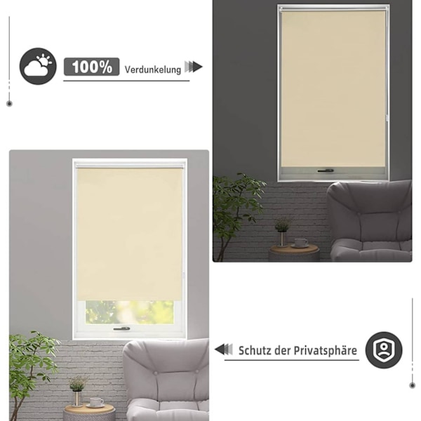 Rootz Blackout Rullgardin - Sun Blocker - Thermal Darkening Shade - 100% Polyester - Integritetsskydd - 40-120cm x 160/210 cm