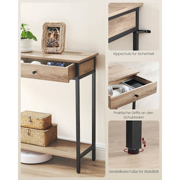Rootz konsolbord - Entrébord - Gangbord - Spånplade og stål - 30 cm x 100 cm x 80 cm - Camel Brown/Ink Black - 16,2 kg