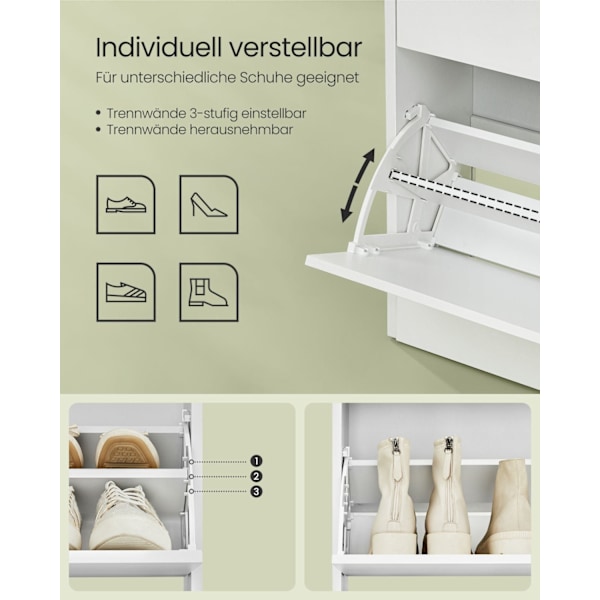 Rootz Skoskåp - Vit spånskiva Förvaringsorganisator - Stort skoställ - Robust konstruktion - Enkel montering - 24cm x 60cm x 139cm