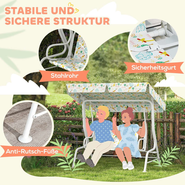 Rootz Hollywood Swing for Children - Kids Swing Set - 2 -Seater Playground Swing - Sun Protection - 112 cm x 75 cm x 120 cm