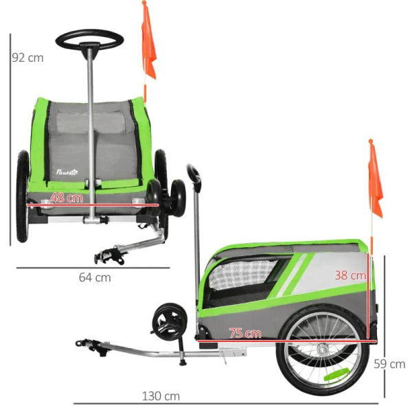 Rootz Hundsläp - 2-i-1 Hundsläp - Vagn för husdjur - Cykelvagn -