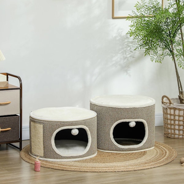 Rootz 3 Tier Cat Barrel With Cushion - Cat House - Cat Tower - Förbättra komforten - Ø51cm x 69 cm, brunvit