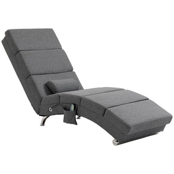 Rootz Massagestol - Avslappningsstol - Liggstol - Golvstol - Sidoficka - 5 lägen - 8 vibrationspunkter - MDF-paneler - Stålram - Linnetyg - Grå - 56 x