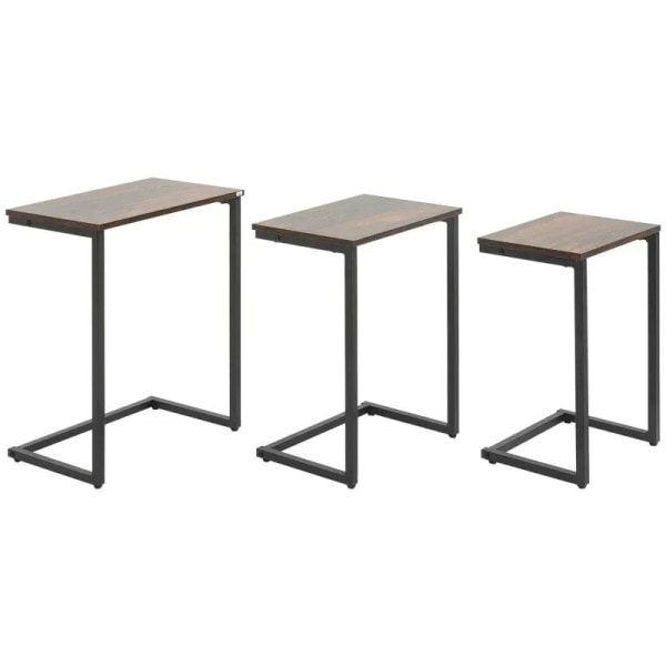Rootz Sidebord - Indlejringsborde - Sæt med 3 sideborde - Sofabord - Spånplade/stål - Brun + Sort - 45 x 30 x 60 cm