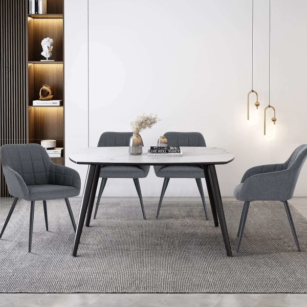 Rootz sæt med 4 spisestuestole - Køkkenstole - Moderne siddepladser - Ergonomisk design - Åndbart linned - Gulvbeskyttelse - 49cm x 43cm x 81cm