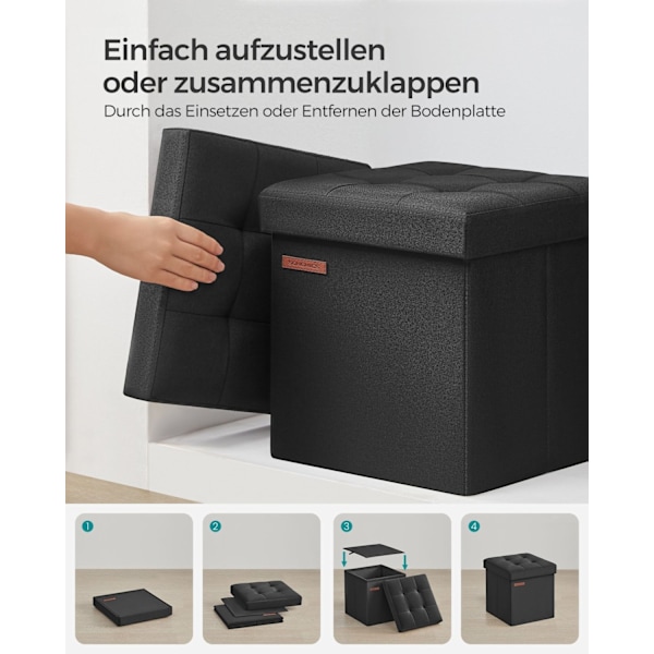 Rootz-istuinarkku - Säilytys ottomaanit - Jalkatuki - Pellavajäljitelmä - MDF - Vaahtomuovi - 30cm x 30cm x 30cm - Basic Black - 1,6kg - 130kg Max kuo