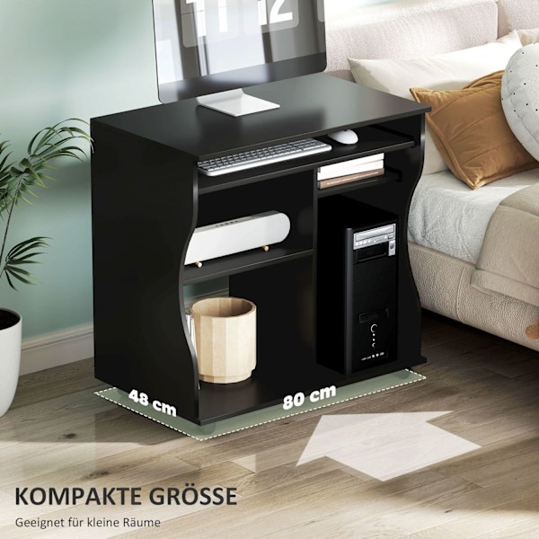 Rootz Rollbar computertabel - skrivebord med opbevaring - mobil arbejdsstation - rigelig opbevaringsplads - 80 x 48 x 75 cm, sort