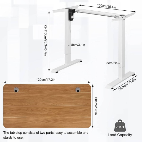 Rootz Højdejusterbart elektrisk skrivebord - Ergonomisk stående skrivebord - Smart Workstation - Hukommelsesindstillinger, Anti-kollision, støjsvag dr