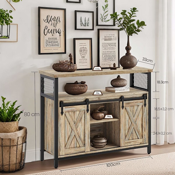 ROTZ Sideboard Kitchen Cabinet - förvaringsskåp - Hållbar träflisbräda - gott om utrymme - 33x100x80cm