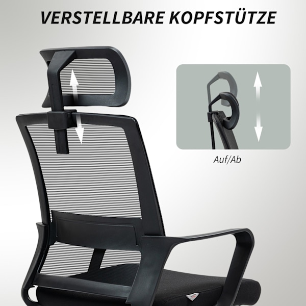 Rootz Justerbar kontorstol - skrivebordsstol - drejestol - Halsstøtte - sort - 60 cm x 64 cm x 102-112cm