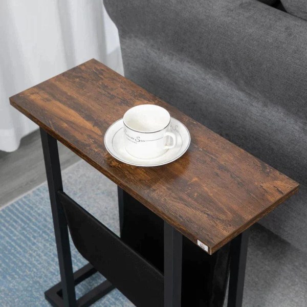 Rootz Sidebord - Sengebord - Sofabord - smalt design - Med stofpose - Stål - Mørkebrun + Sort - 49 x 19 x 55cm