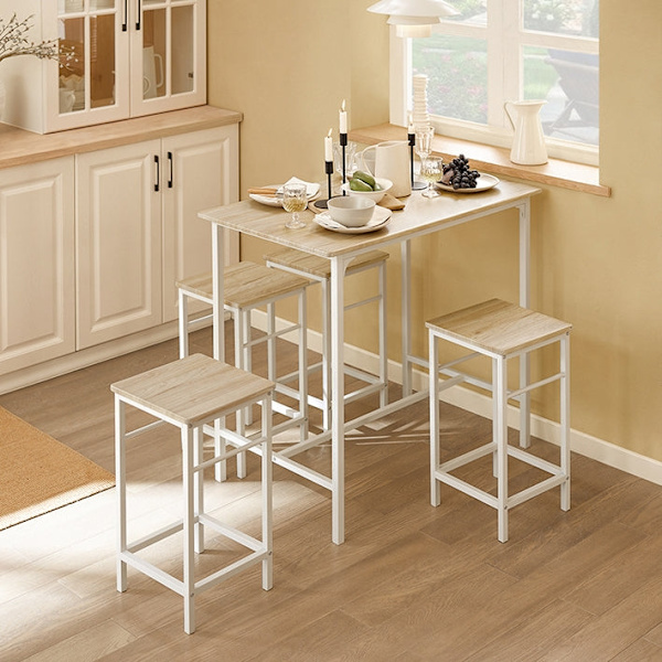 Rootz 5-delade barbordsset - Bistrobord - Matsalsset - Robust metallstomme - MDF-fanerskiva - Mångsidig design - Perfekt för små utrymmen - Bord: 100c