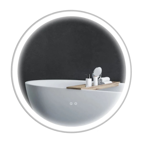 Rootz LED Badrumsspegel - Rund - Touchfunktion - Minnesfunktion - Ingen imma - Aluminiumram - Vit+Silver - 60 x 60 cm