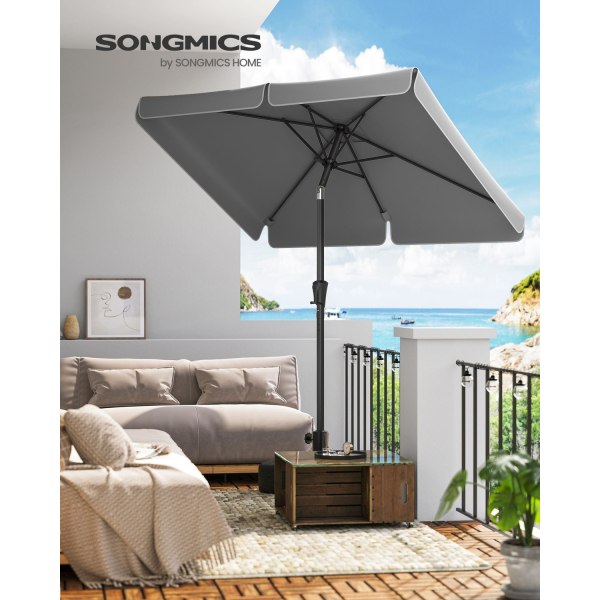 Rootz Grå Stålramme Parasol - Solskærm - Udendørs paraply - 180g/m2 polyesterstof - UV-beskyttelse - Nem montering - 200 cm x 150 cm x 220 cm