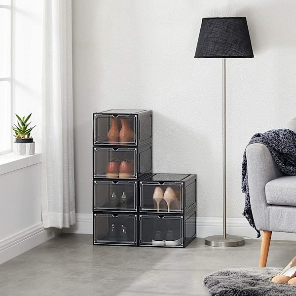 Rootz sæt med 6 skoæsker - Skoopbevaring - Skoopbevaring - Plast - Gennemsigtig - Stabelbar - 27 x 34,5 x 19 cm - Sko op til størrelse 45