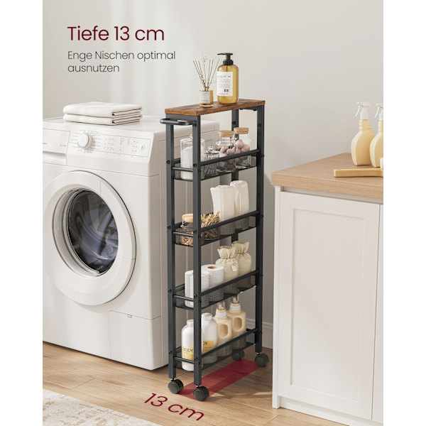 Rootz Vintage Ruskea-Musta Kärry - Pyörivä kärry - Käyttökärry - Lastulevy- ja teräsrakenne - Kevyt ja kannettava - 13 cm x 45,4 cm x 99,6 cm - Suurin